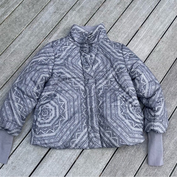 PRANA Lily Puffer Jacket Gray Printed Sz M - Picture 3 of 7